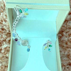 Silver ear climber earrings